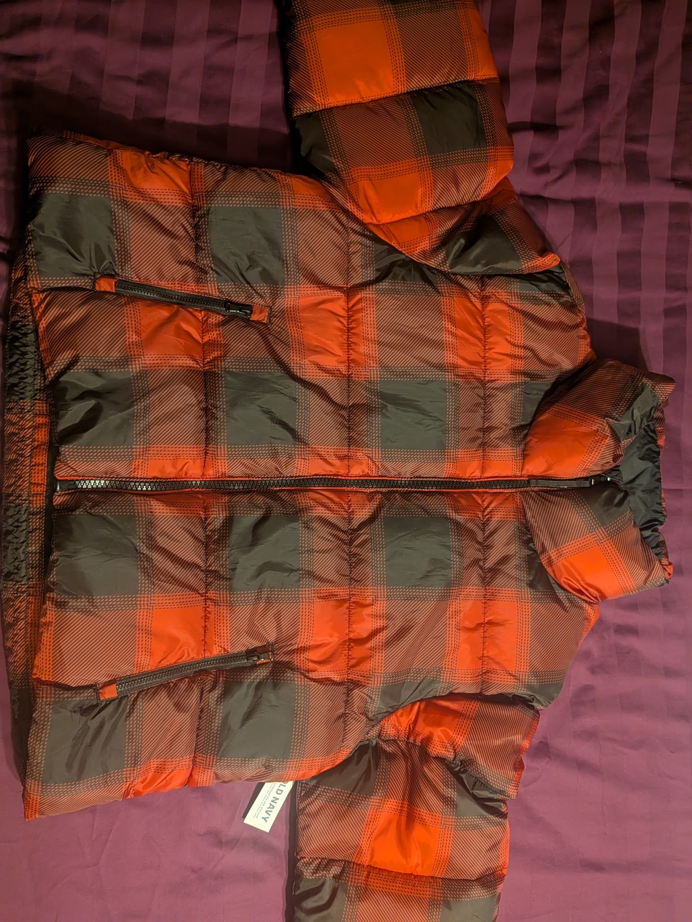 Old Navy Red And Black Plaid Puffer Jacket